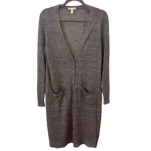 Eileen Fisher 100% Organic Linen Button Down Cardigan Duster Gray Size XS